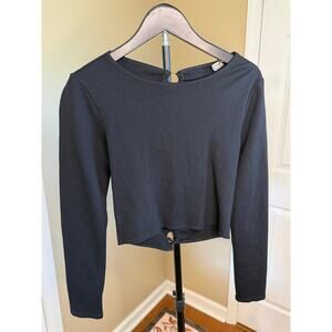 Free People Black Open Back Crop Top Women’s Small Long Sleeve Cutout Top